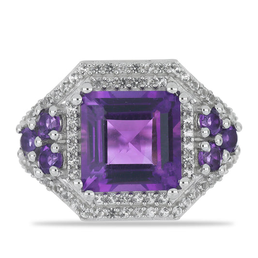 Silberring mit marokkanischem Amethyst und weißem Topas