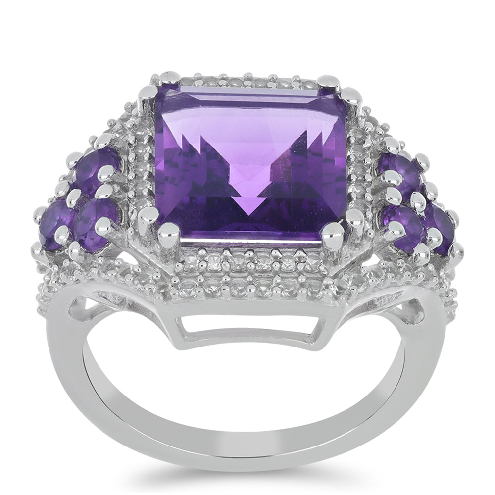Silberring mit marokkanischem Amethyst und weißem Topas