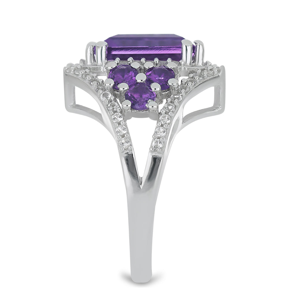 Silberring mit marokkanischem Amethyst und weißem Topas