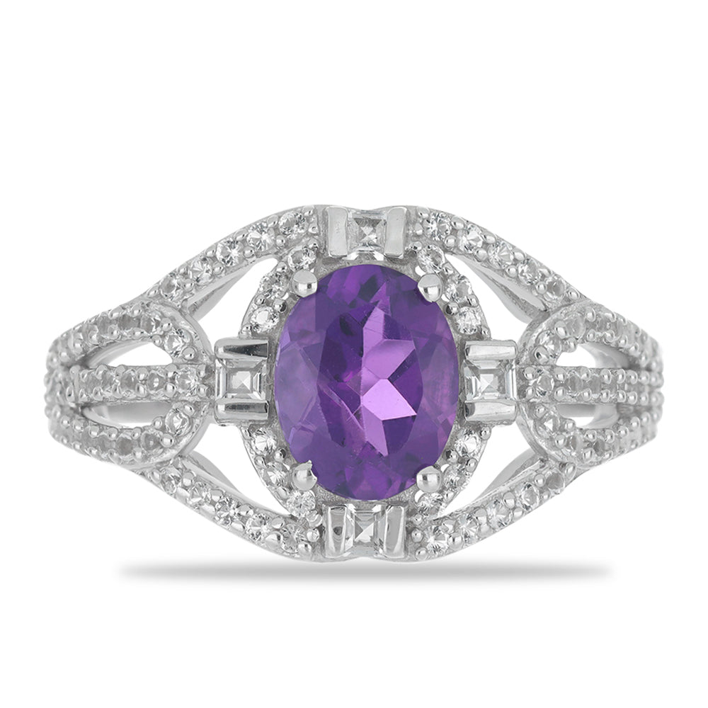 Silberring mit marokkanischem Amethyst und weißem Topas 1 