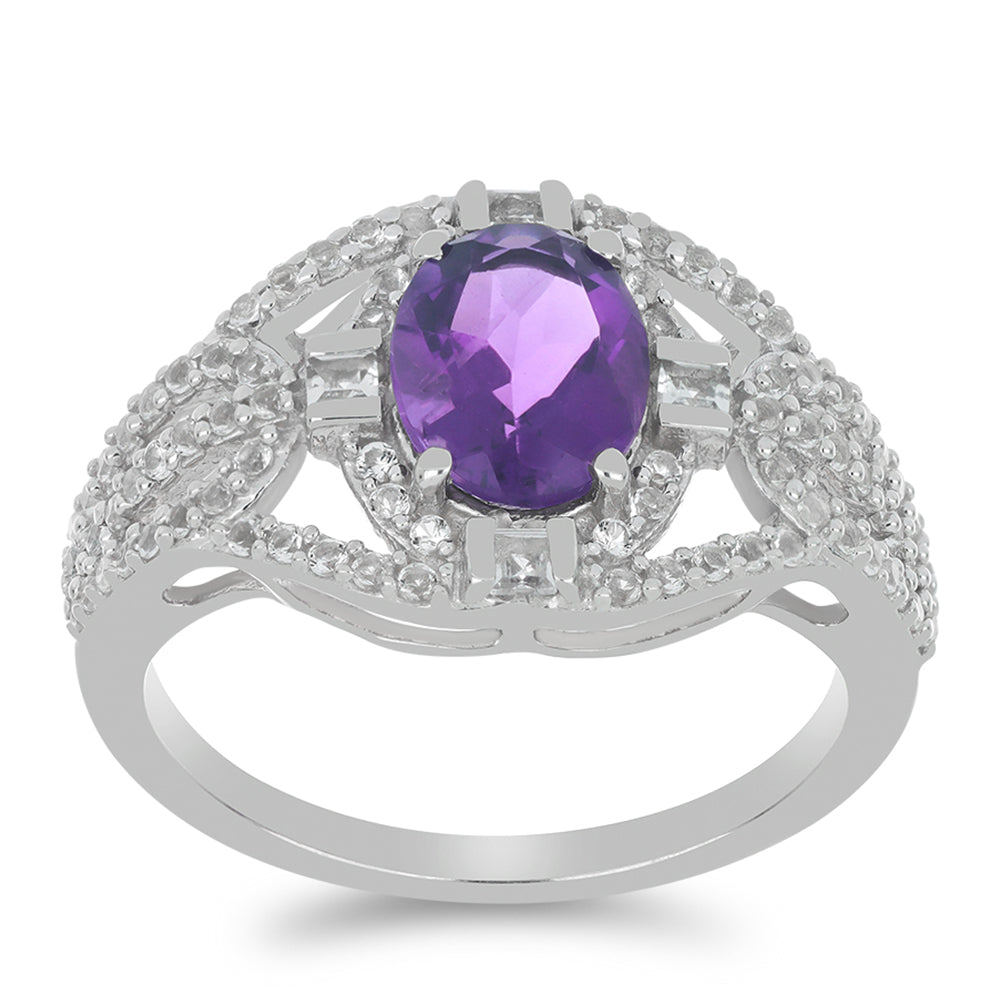Silberring mit marokkanischem Amethyst und weißem Topas