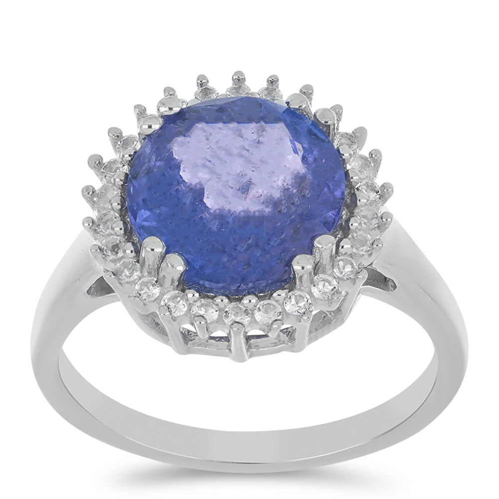 Silberring mit Tansanit - Klasse AA und weißem Topas