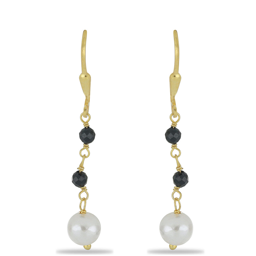 Goldplattierte Silberohrringe mit schwarzem Spinell aus Gorno Badakhshan und weißer Süßwasserperle 1 