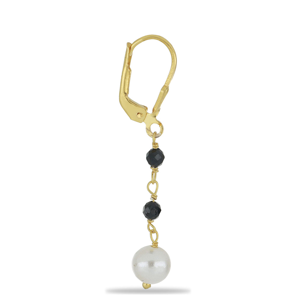 Goldplattierte Silberohrringe mit schwarzem Spinell aus Gorno Badakhshan und weißer Süßwasserperle 2 