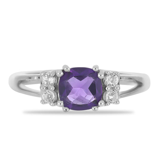 Silberring mit marokkanischem Amethyst und weißem Topas