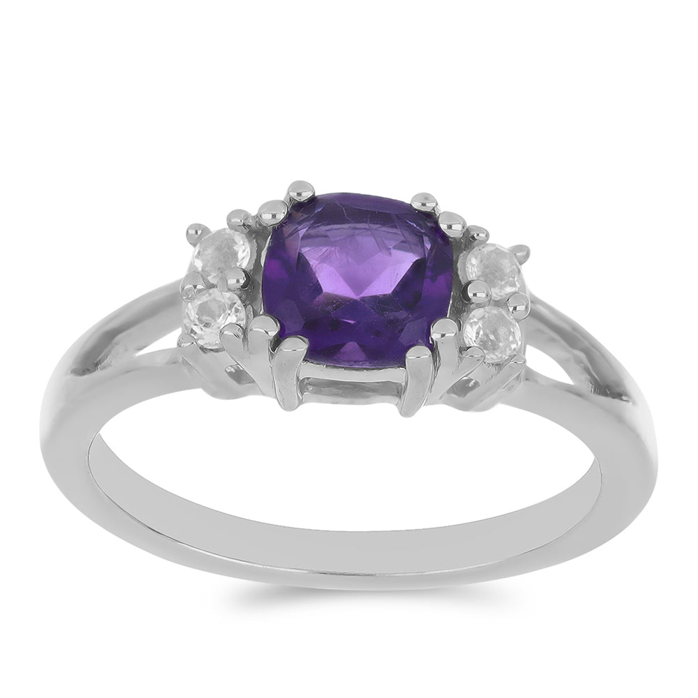 Silberring mit marokkanischem Amethyst und weißem Topas