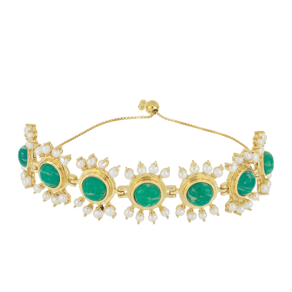 Goldplattiertes Silberarmband mit Amazonit und weißer Süßwasserperle 1 