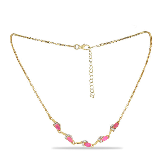Goldplattierte Silberhalskette mit rosa Opal aus Lega Dembi und weißem Topas