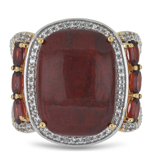 Goldplattierter Silberring mit rotem Jaspis und Barton Granat