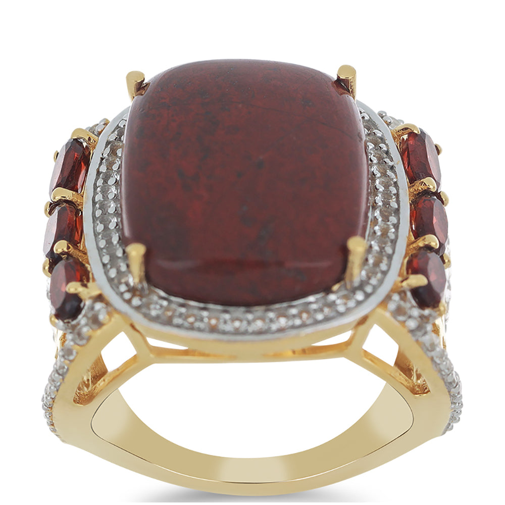 Goldplattierter Silberring mit rotem Jaspis und Barton Granat 3 
