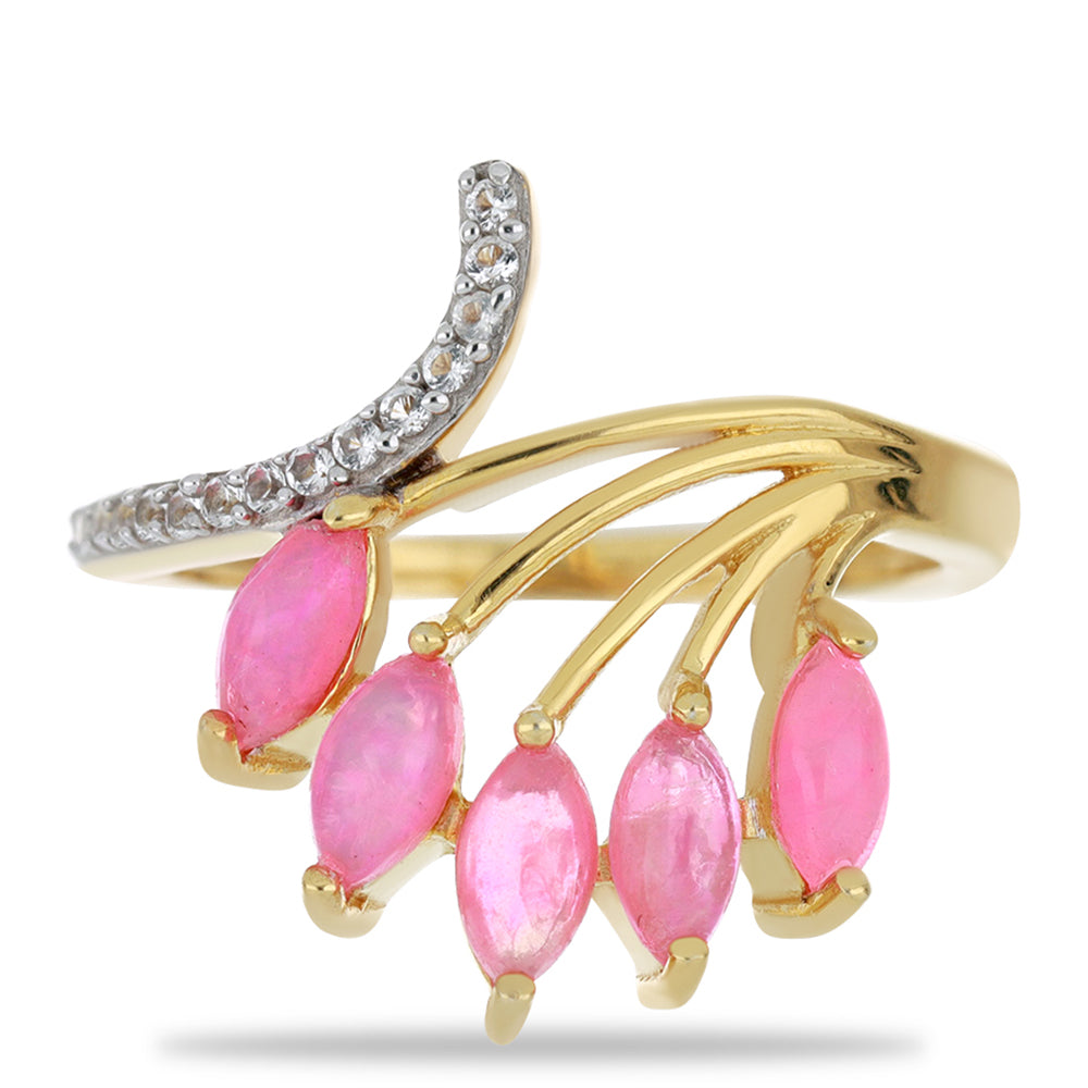 Goldplattierter Silberring mit rosa Opal aus Lega Dembi und weißem Topas 1 