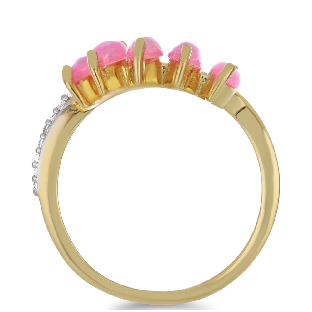 Goldplattierter Silberring mit rosa Opal aus Lega Dembi und weißem Topas 2 