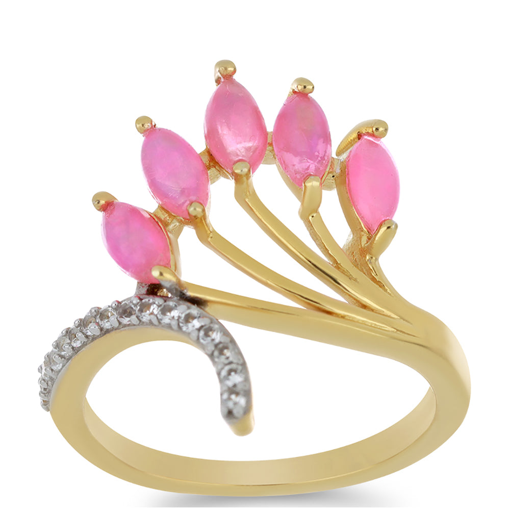 Goldplattierter Silberring mit rosa Opal aus Lega Dembi und weißem Topas