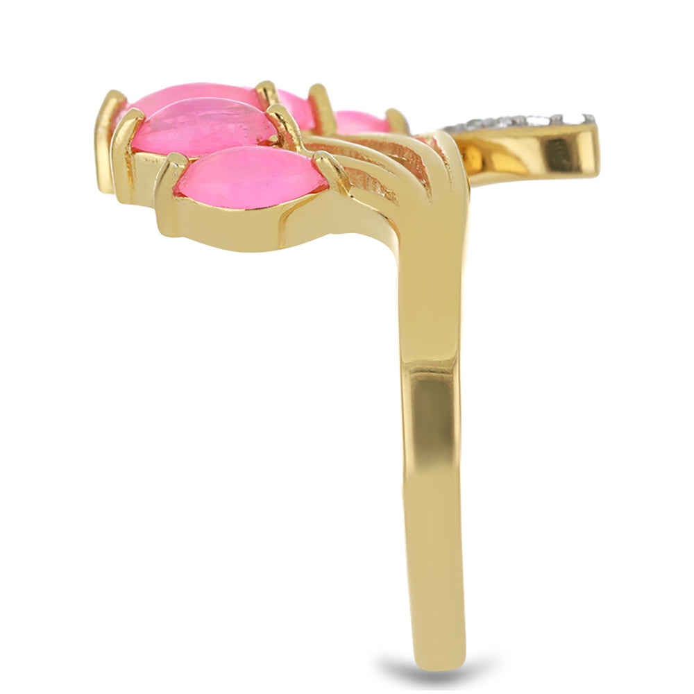 Goldplattierter Silberring mit rosa Opal aus Lega Dembi und weißem Topas