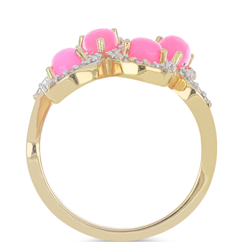 Goldplattierter Silberring mit rosa Opal aus Lega Dembi und weißem Topas 2 