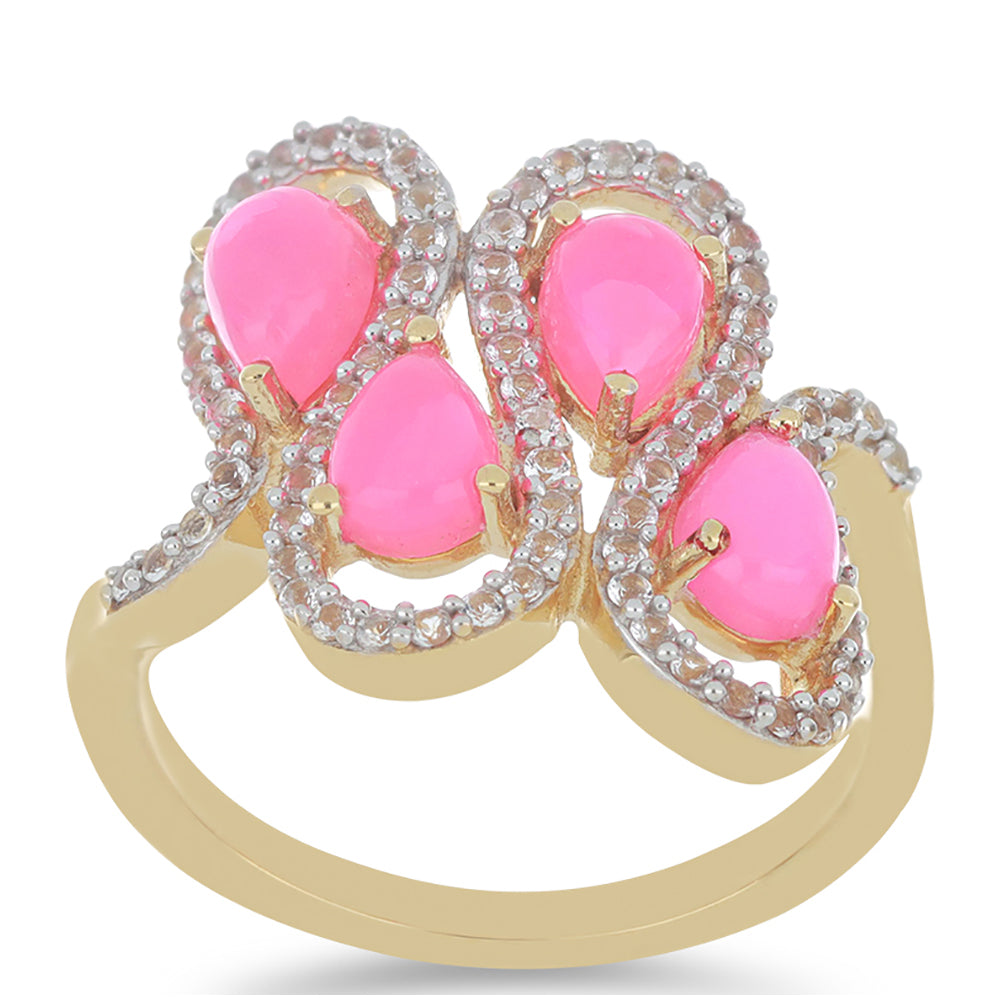 Goldplattierter Silberring mit rosa Opal aus Lega Dembi und weißem Topas