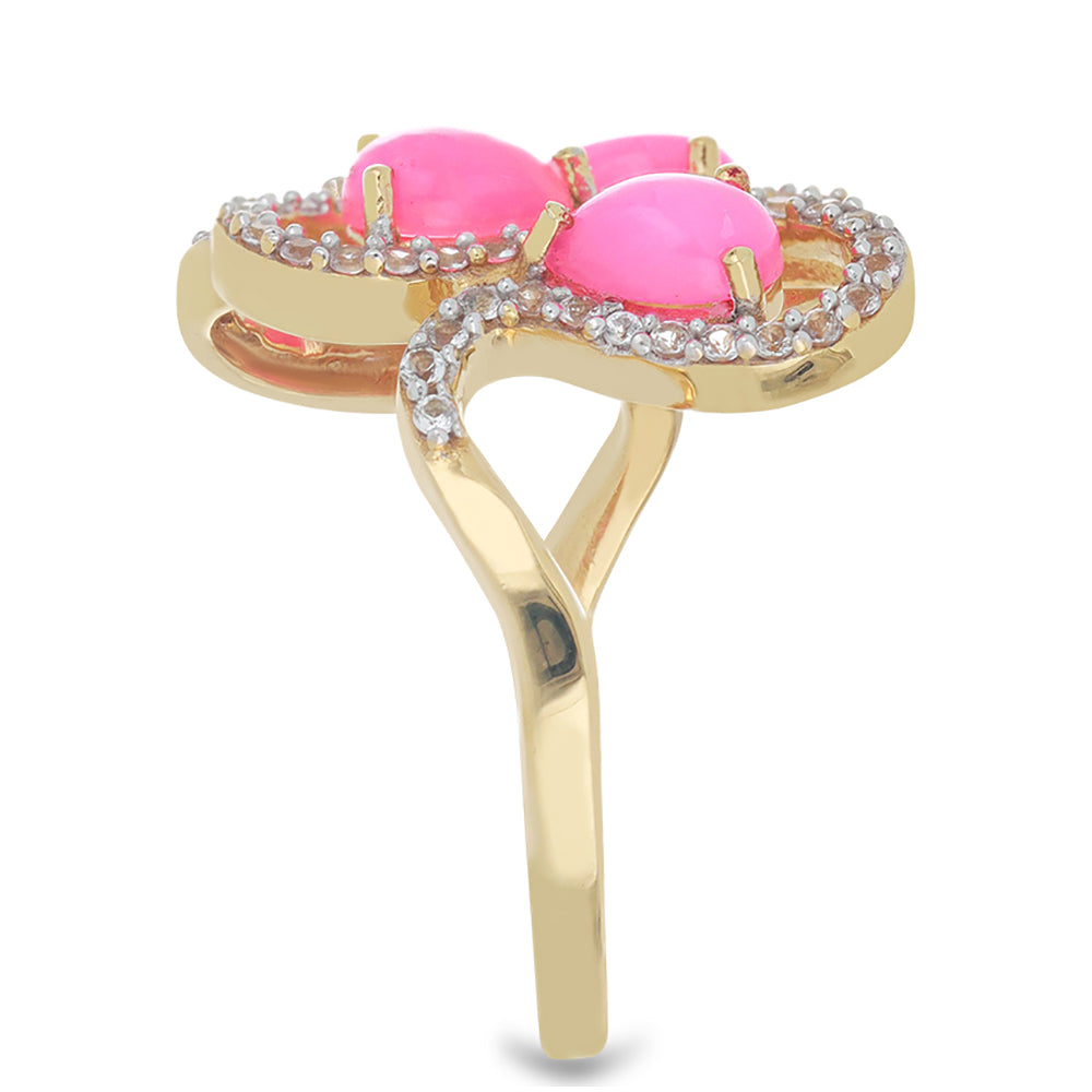 Goldplattierter Silberring mit rosa Opal aus Lega Dembi und weißem Topas