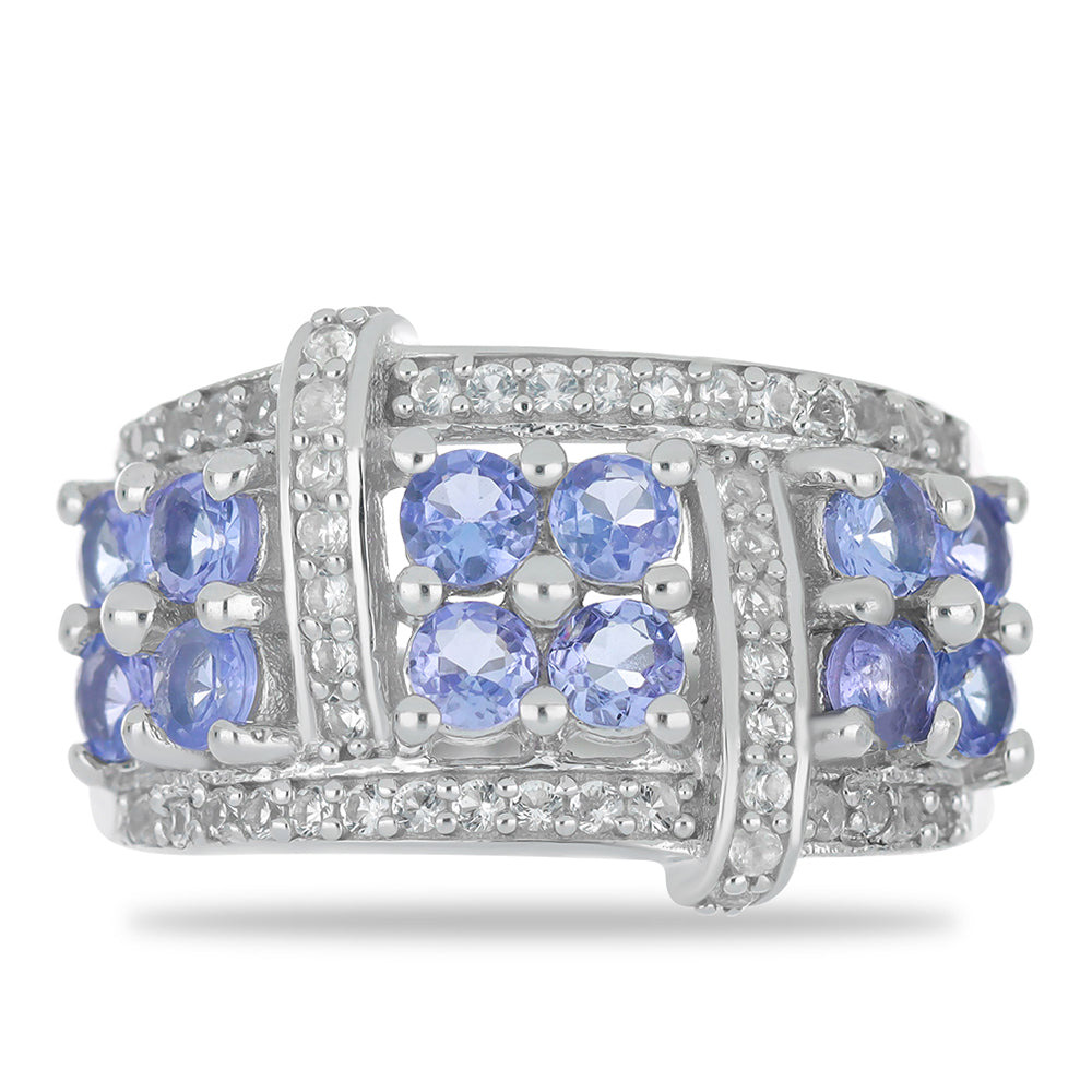 Silberring mit Tansanit - Klasse AA und weißem Topas 1 