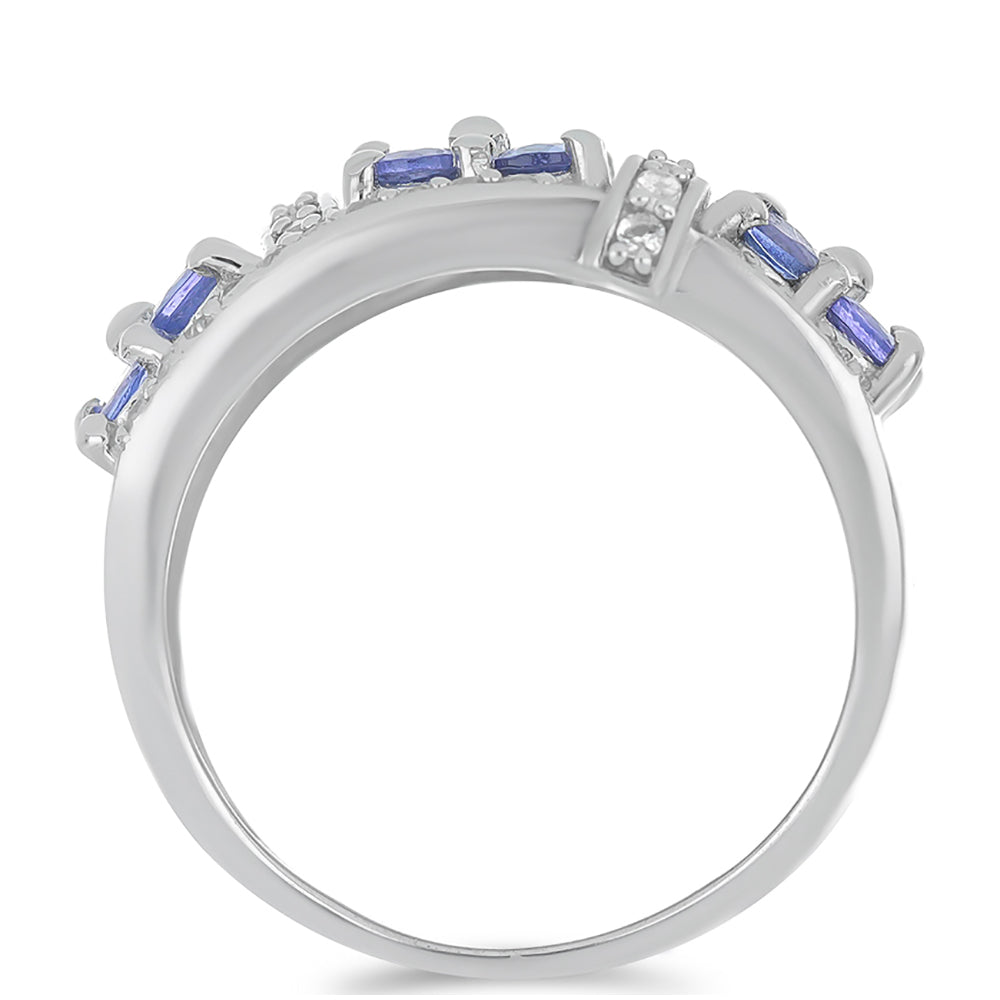 Silberring mit Tansanit - Klasse AA und weißem Topas 2 