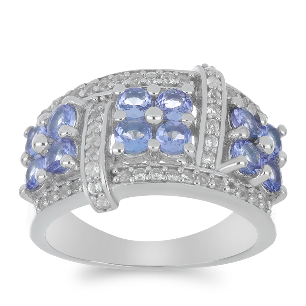 Silberring mit Tansanit - Klasse AA und weißem Topas 3 