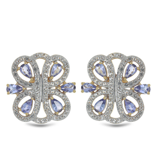 Goldplattierte Silberohrringe mit Tansanit - Klasse AA und weißem Topas