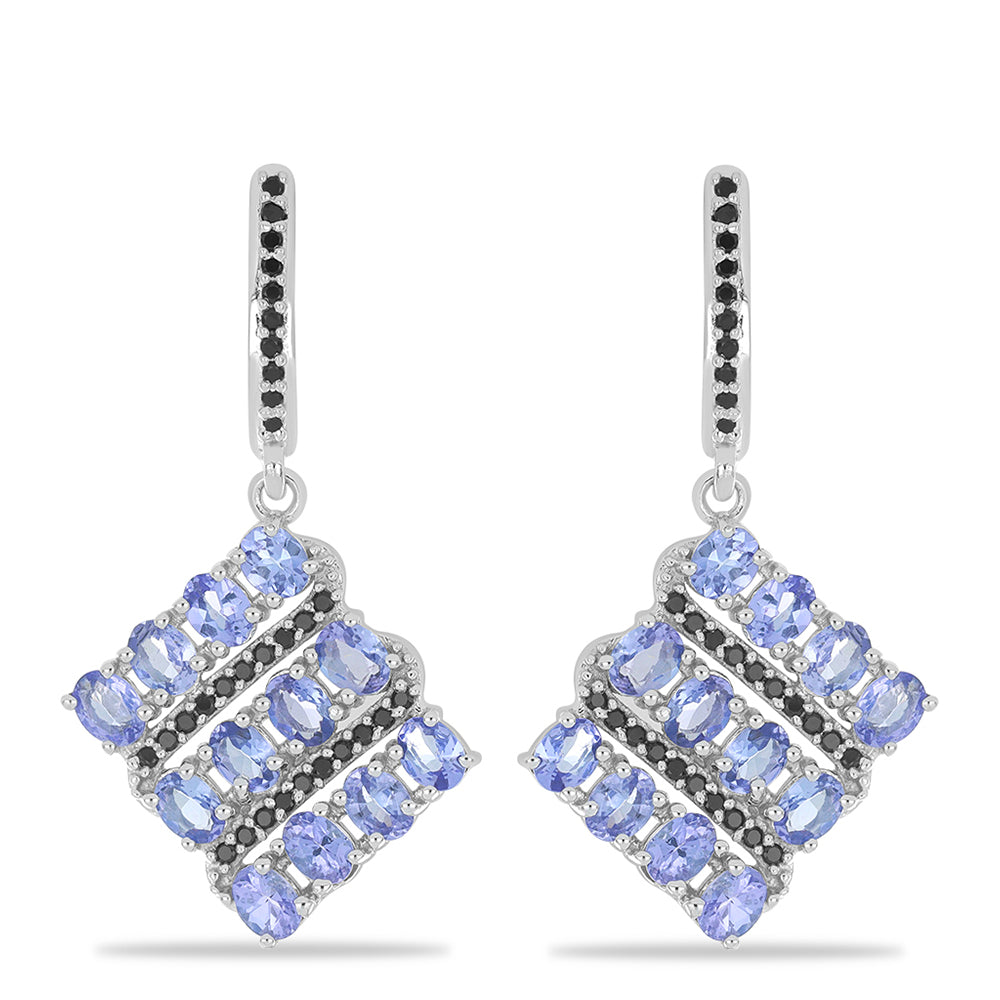 Silberohrringe mit Tansanit - Klasse AA und schwarzem Spinell aus Gorno Badakhshan 1 