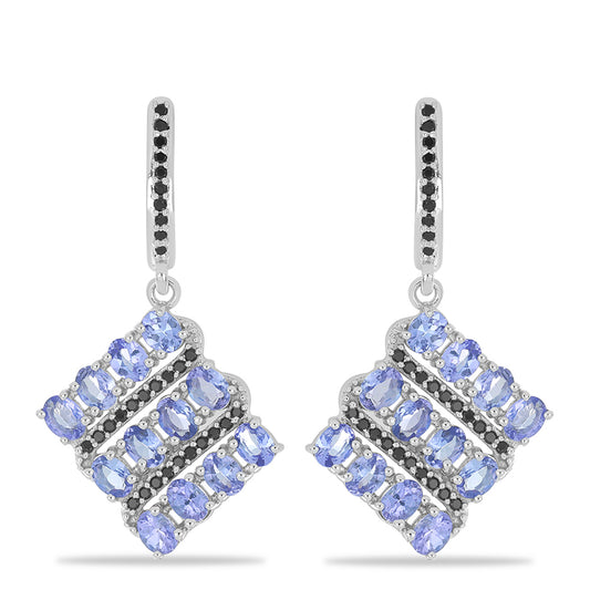 Silberohrringe mit Tansanit - Klasse AA und schwarzem Spinell aus Gorno Badakhshan