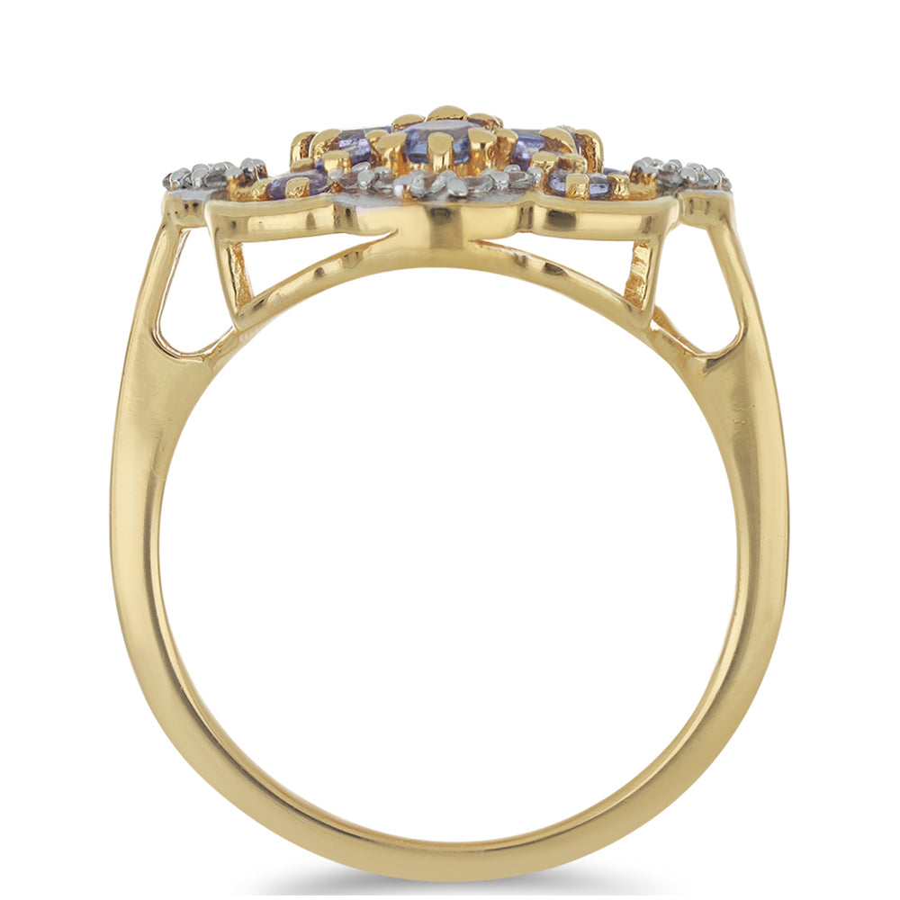 Goldplattierter Silberring mit Tansanit - Klasse AA und weißem Topas 2 