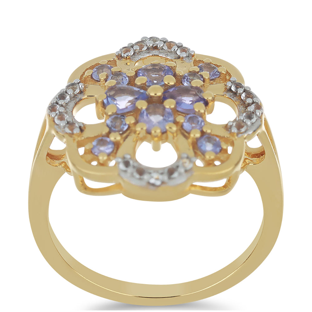 Goldplattierter Silberring mit Tansanit - Klasse AA und weißem Topas