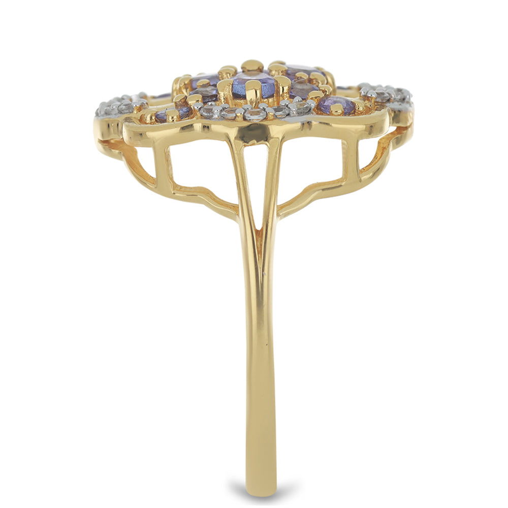 Goldplattierter Silberring mit Tansanit - Klasse AA und weißem Topas 4 