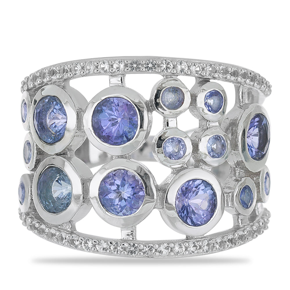 Silberring mit Tansanit - Klasse AA und weißem Topas 1 