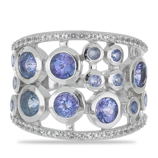 Silberring mit Tansanit - Klasse AA und weißem Topas