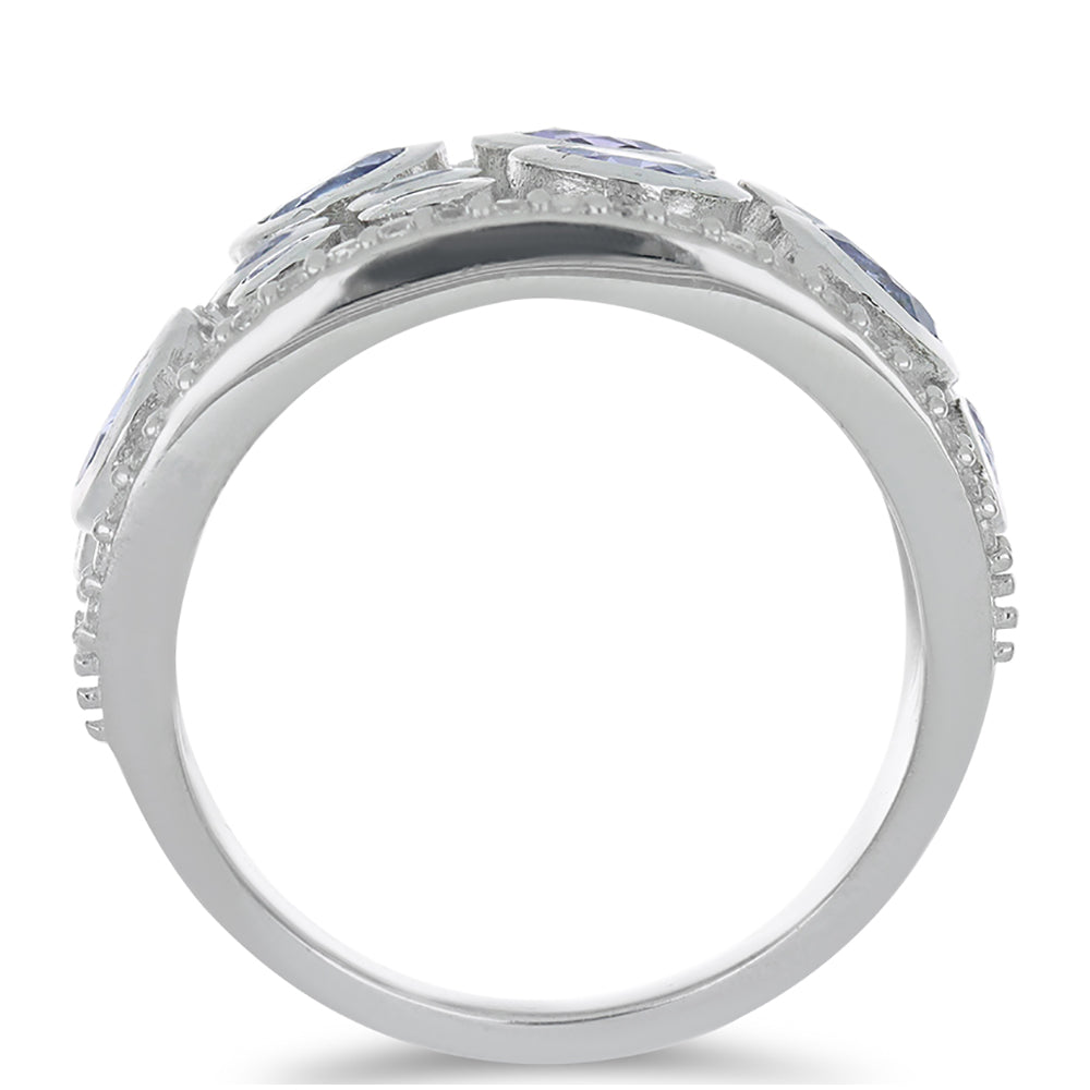 Silberring mit Tansanit - Klasse AA und weißem Topas 2 