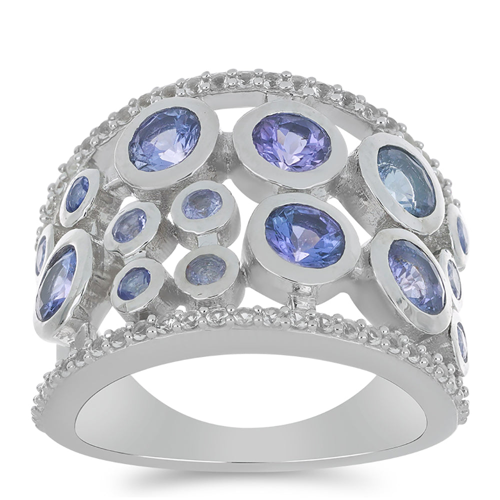 Silberring mit Tansanit - Klasse AA und weißem Topas 3 