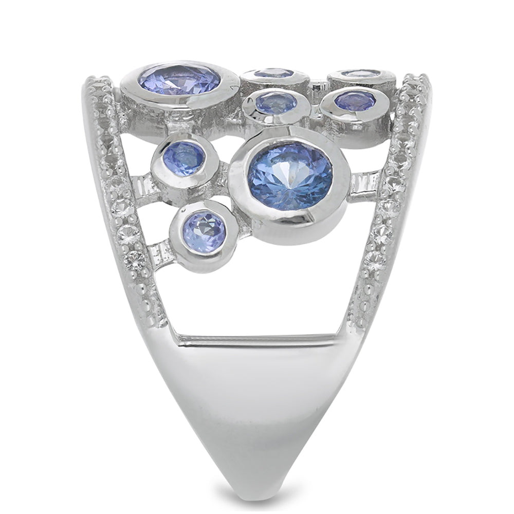 Silberring mit Tansanit - Klasse AA und weißem Topas 4 