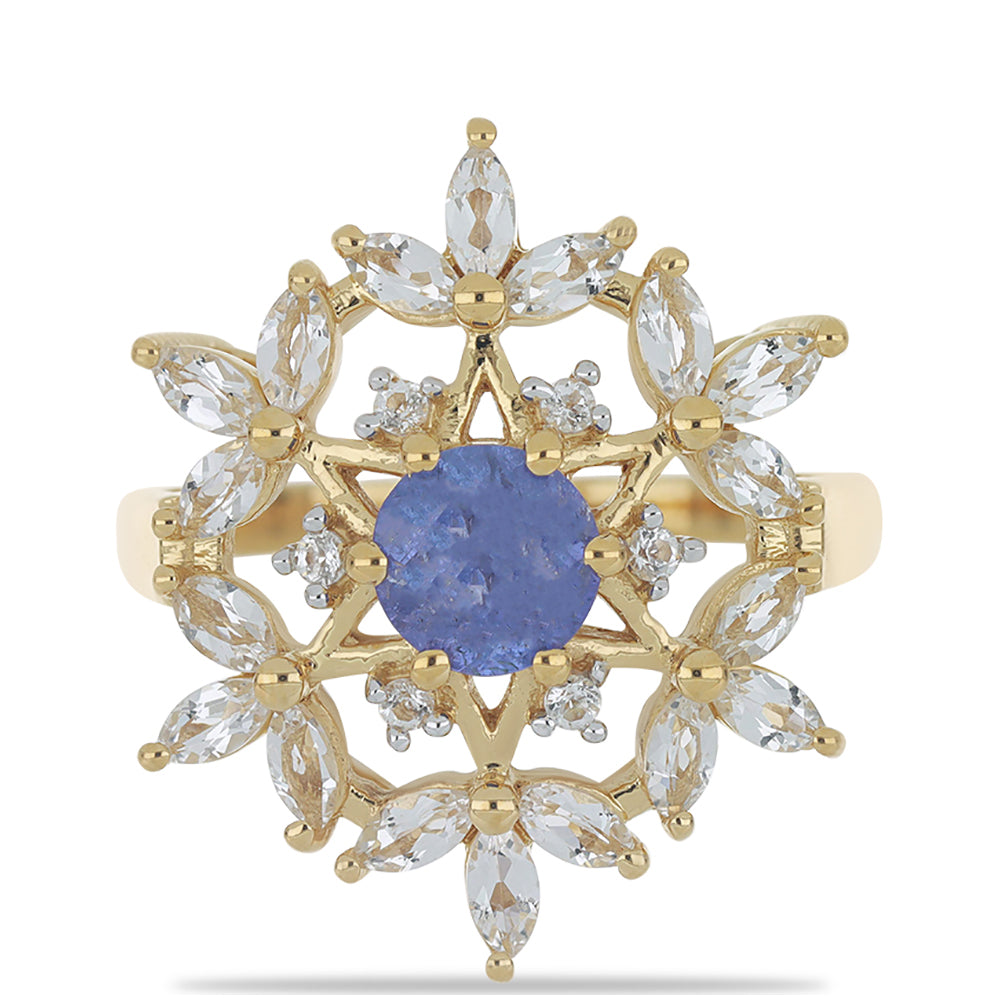 Goldplattierter Silberring mit Tansanit - Klasse AA und weißem Topas