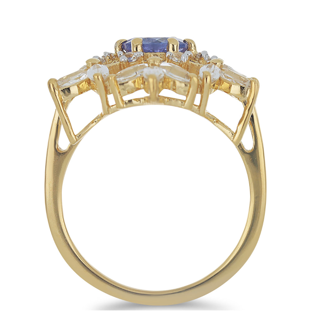 Goldplattierter Silberring mit Tansanit - Klasse AA und weißem Topas