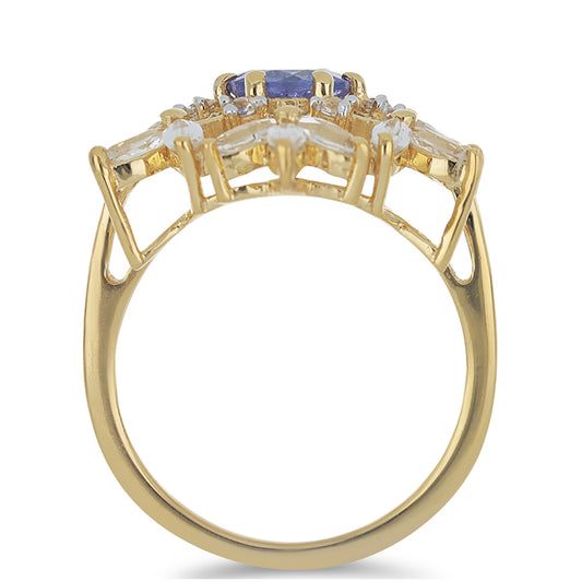 Goldplattierter Silberring mit Tansanit - Klasse AA und weißem Topas