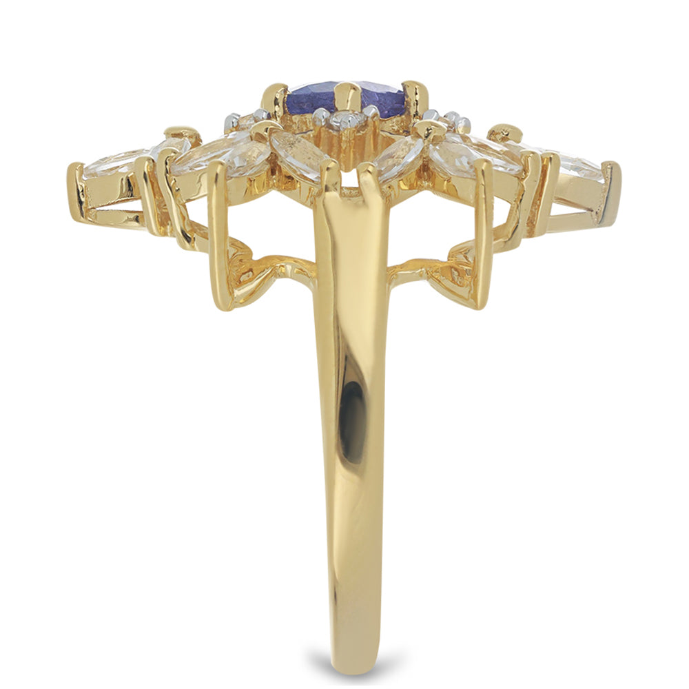 Goldplattierter Silberring mit Tansanit - Klasse AA und weißem Topas