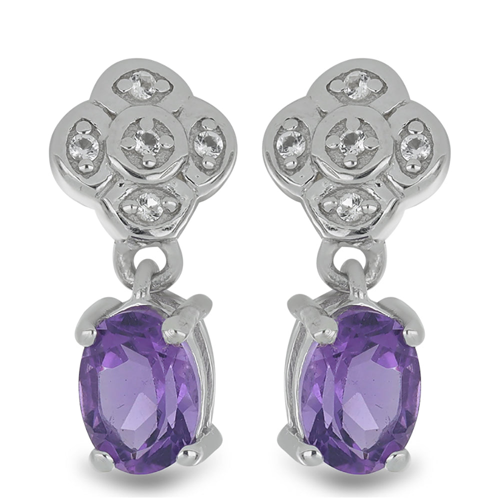 Silberohrringe mit marokkanischem Amethyst und weißem Topas