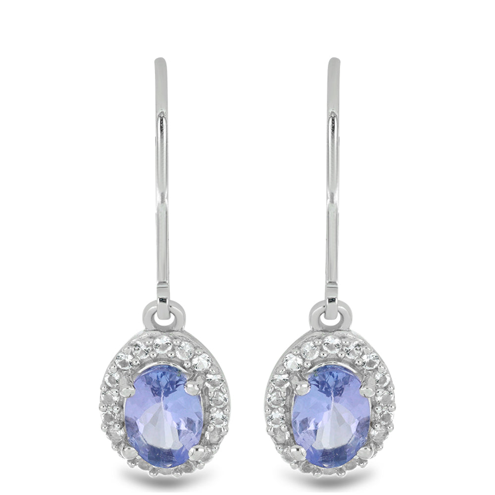 Silberohrringe mit Tansanit - Klasse AA und weißem Topas 1 