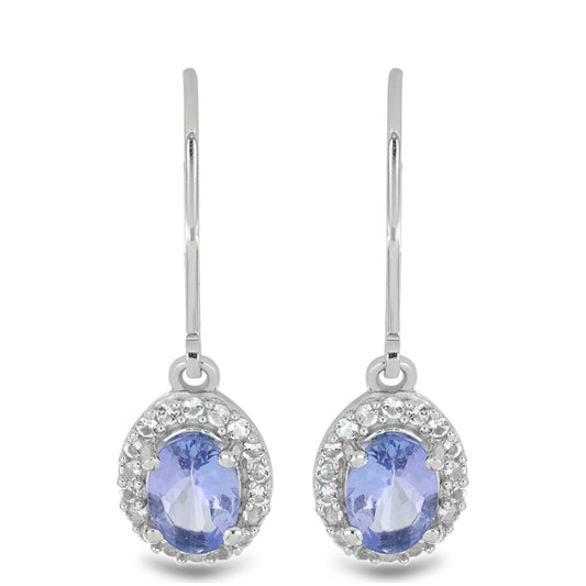 Silberohrringe mit Tansanit - Klasse AA und weißem Topas