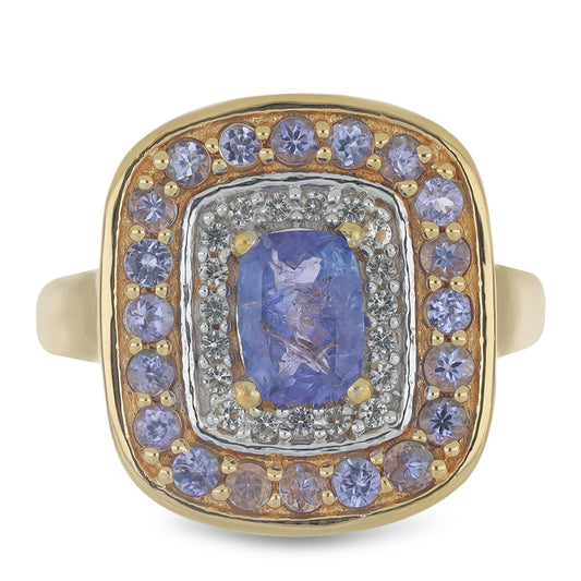 Goldplattierter Silberring mit Tansanit - Klasse AA und weißem Topas