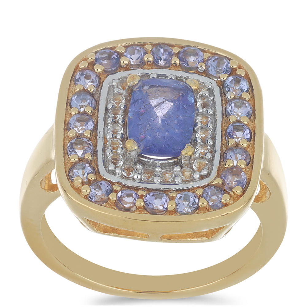 Goldplattierter Silberring mit Tansanit - Klasse AA und weißem Topas 3 