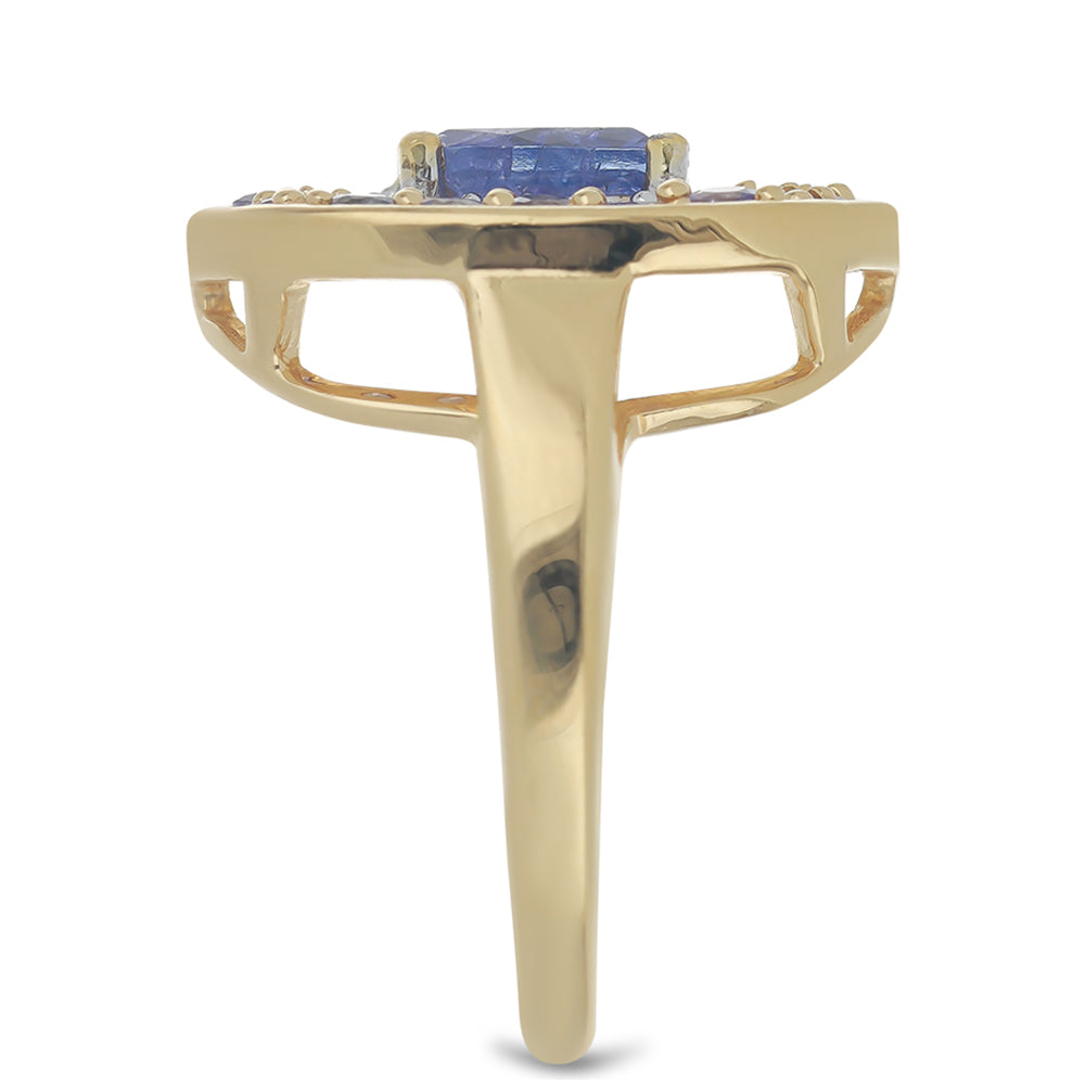 Goldplattierter Silberring mit Tansanit - Klasse AA und weißem Topas