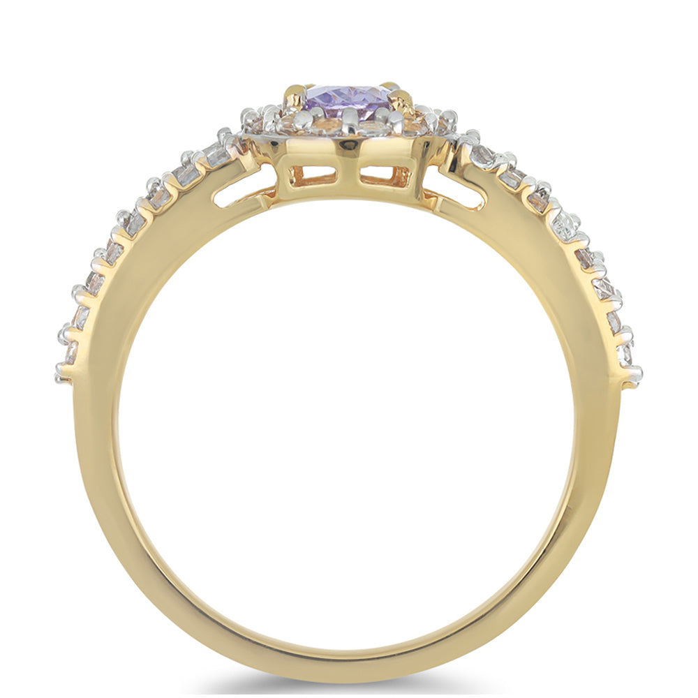 Goldplattierter Silberring mit Tansanit - Klasse AA und weißem Topas 2 