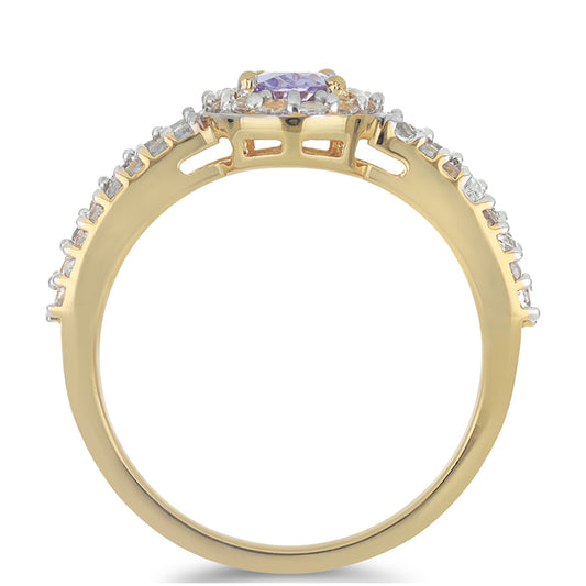 Goldplattierter Silberring mit Tansanit - Klasse AA und weißem Topas