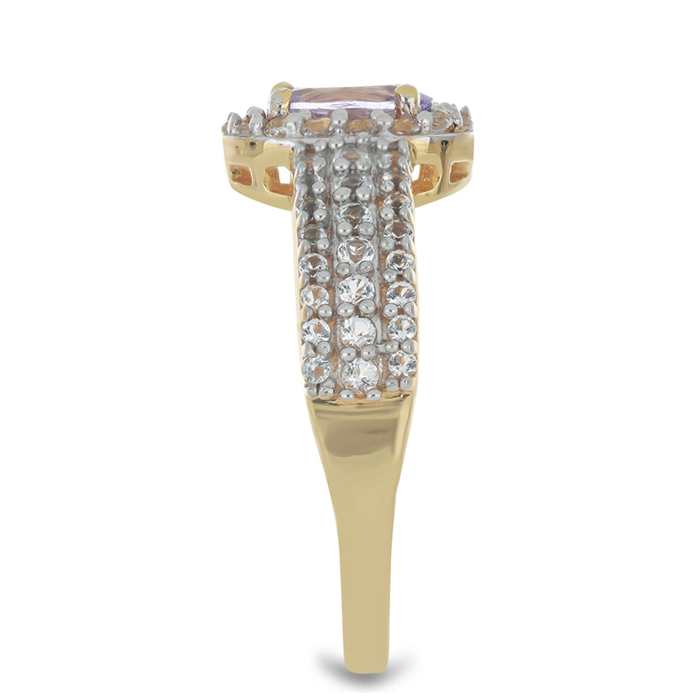 Goldplattierter Silberring mit Tansanit - Klasse AA und weißem Topas