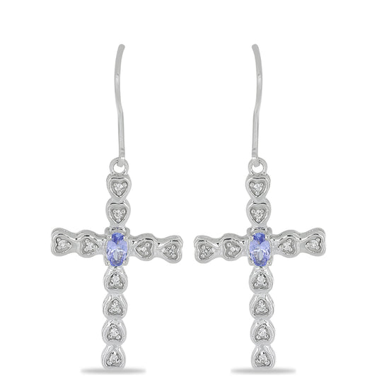 Silberohrringe mit Tansanit - Klasse AA und weißem Topas