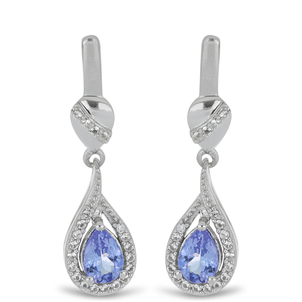 Silberohrringe mit Tansanit - Klasse AA und weißem Topas